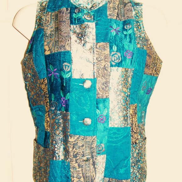 TravelSmith Multi Color Boho Hippie Chic Five Button Vest Button-down Top - Picture 2 of 8